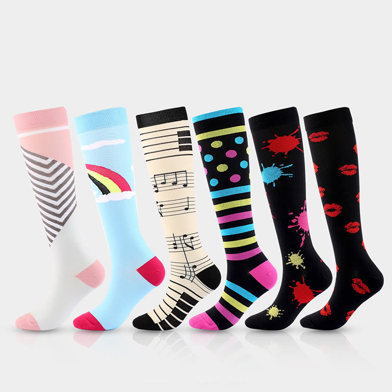Plusock Plus Size Various Patterns Compression Socks(6 Pairs) - Multicolor - S/M - image 0