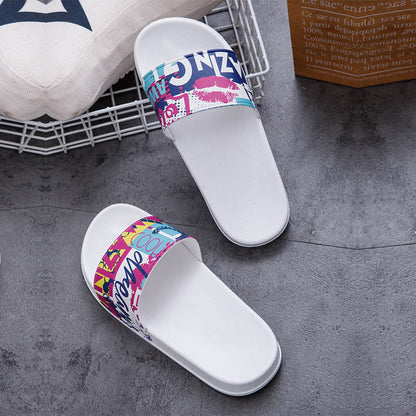 Plus Size Graffiti Slides(2 Pairs)