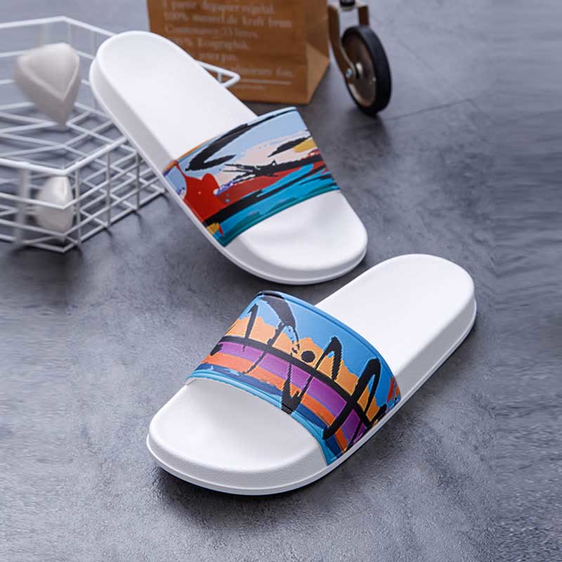 Plusock Plus Size Seaside Oil Painting Slides(2 Pairs) - image 2