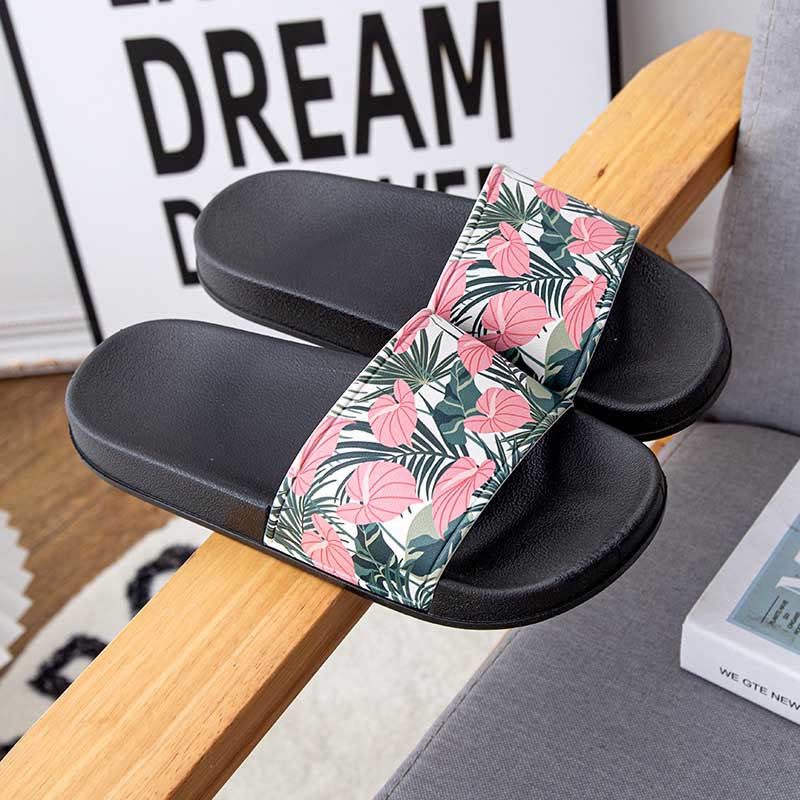 Plusock Plus Size Pink Leaves Slides(2 Pairs) - Black - 3XL - image 7