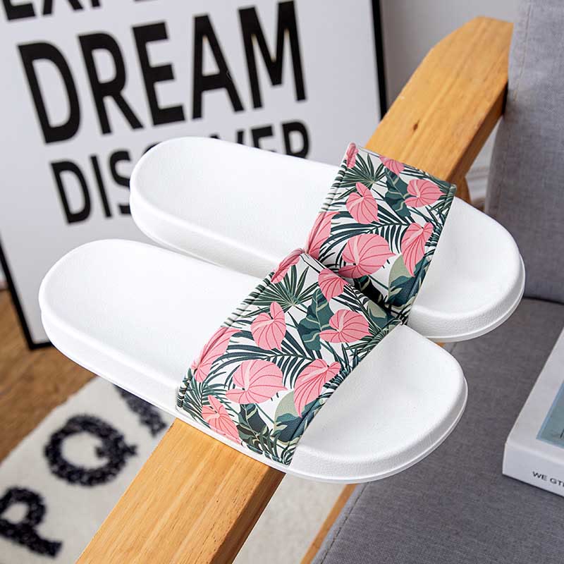 Plusock Plus Size Pink Leaves Slides(2 Pairs) - White - 3XL - image 6