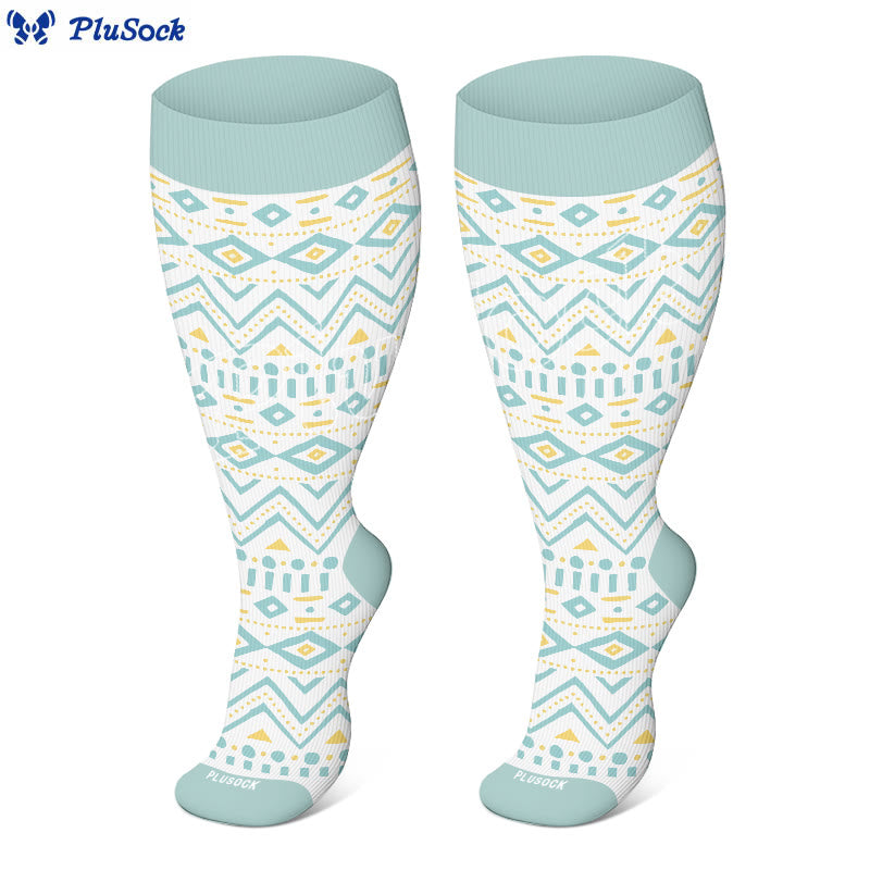 Plusock Plus Size Argyle Bohemian Style Compression Socks - Light Green - 4XL - image 4