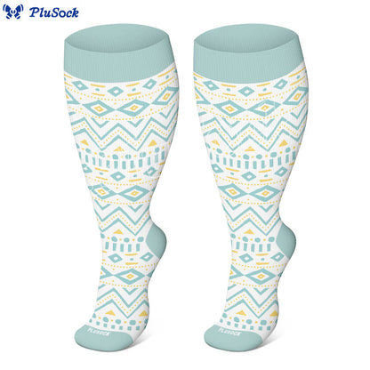 Plusock Plus Size Argyle Bohemian Style Compression Socks - Light Green - 4XL - image 4