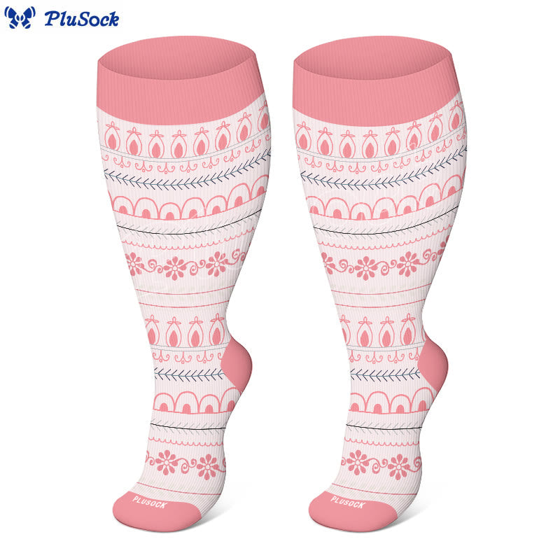 Plusock Plus Size Argyle Bohemian Style Compression Socks - Pink - 4XL - image 3
