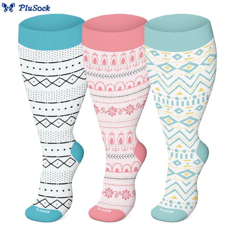 Plusock Plus Size Argyle Bohemian Style Compression Socks - image 1