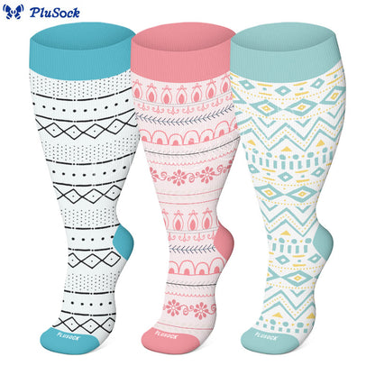 Plusock Plus Size Argyle Bohemian Style Compression Socks - image 1