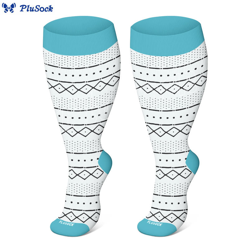 Plusock Plus Size Argyle Bohemian Style Compression Socks - Blue - 4XL - image 2
