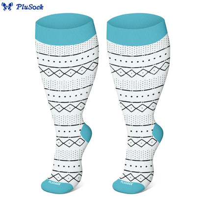 Plusock Plus Size Argyle Bohemian Style Compression Socks - Blue - 4XL - image 2
