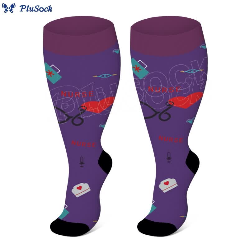 2XL-4XL Plus Size Color Pattern Compression Socks - Purple - 4XL - image 9