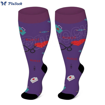 2XL-4XL Plus Size Color Pattern Compression Socks - Purple - 4XL - image 9