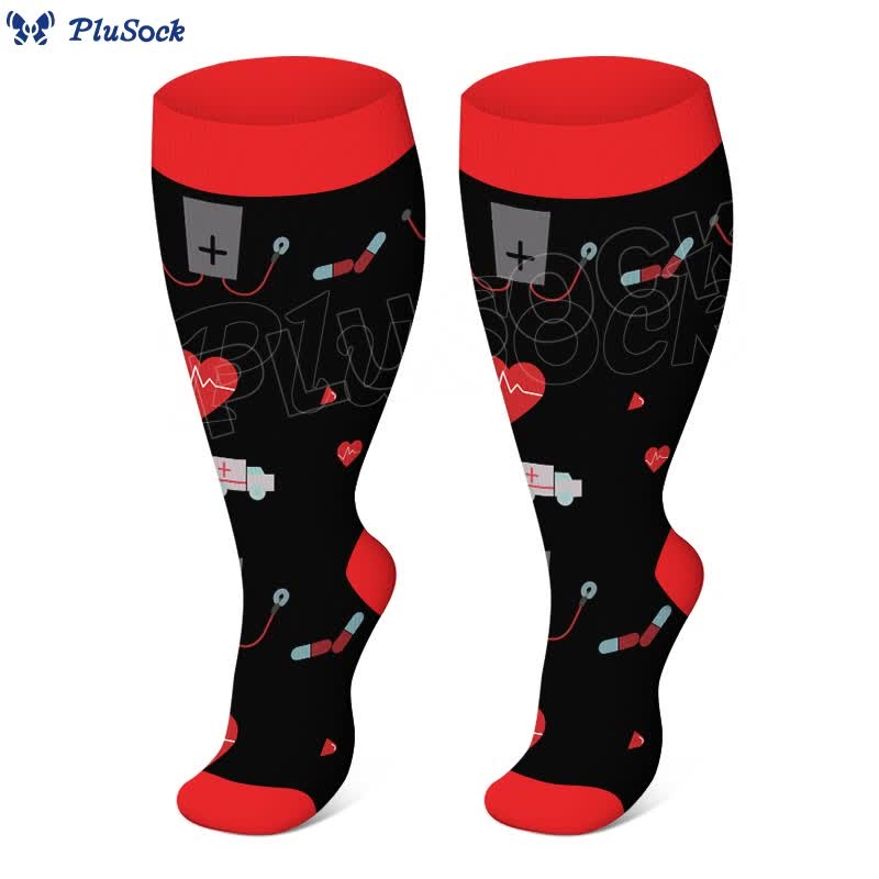 2XL-4XL Plus Size Color Pattern Compression Socks - Black - 4XL - image 8