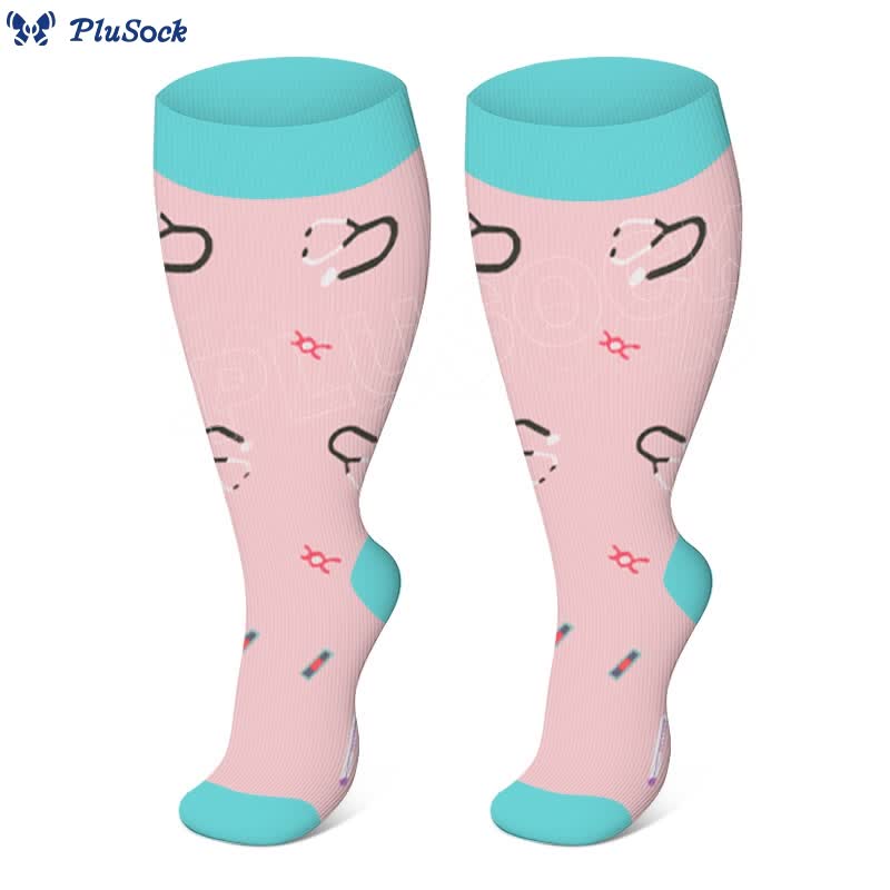 2XL-4XL Plus Size Color Pattern Compression Socks - Pink - 4XL - image 10