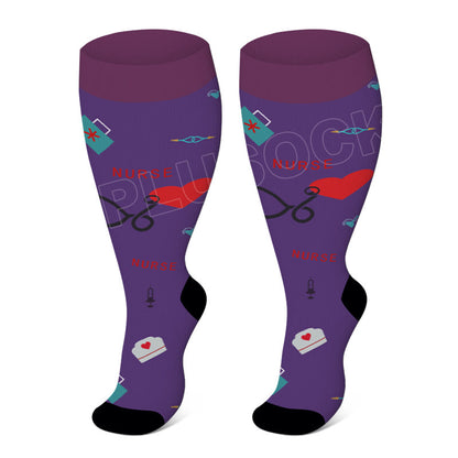 Plusock Plus Size Color Pattern Compression Socks - Purple - 4XL - image 2