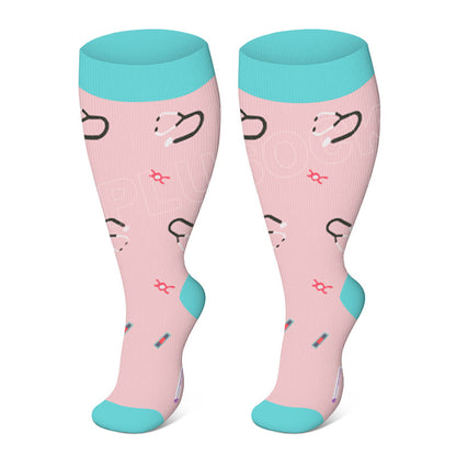 Plusock Plus Size Color Pattern Compression Socks - Pink - 4XL - image 3
