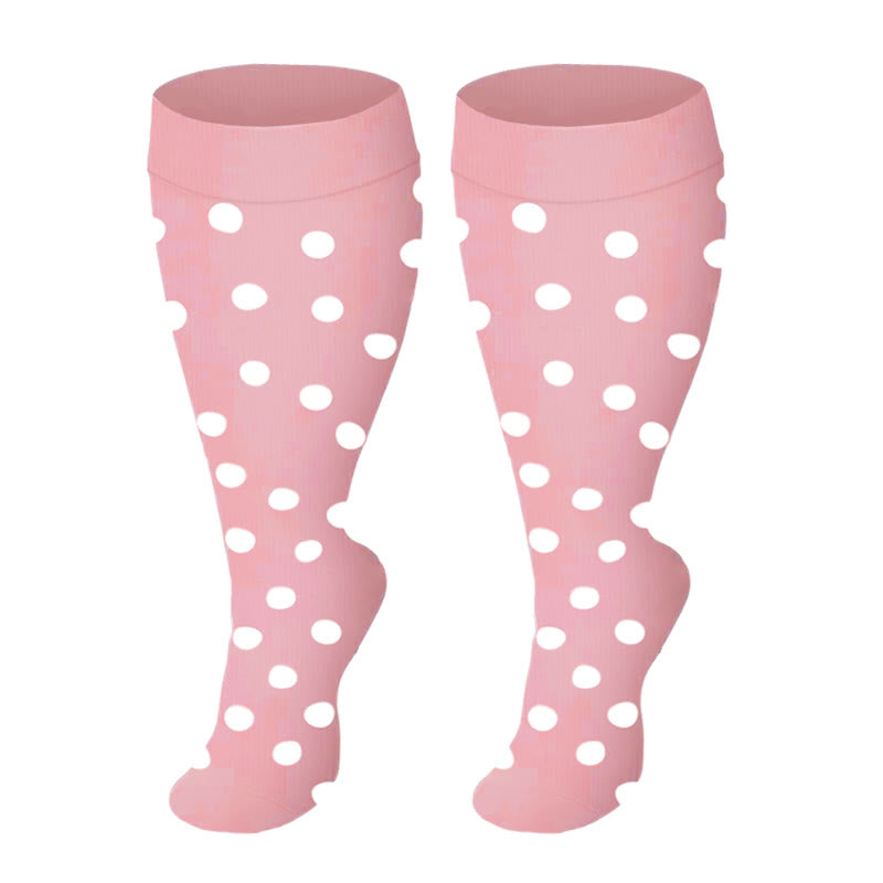 Plusock Plus Size Solid Color Compression Socks - Pink Dots - 4XL - image 1