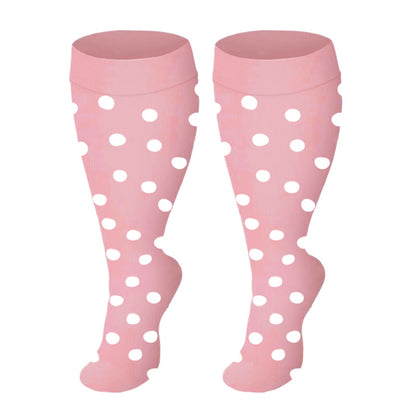 Plusock Plus Size Solid Color Compression Socks - Pink Dots - 4XL - image 1