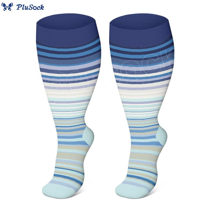 2XL-4XL Plus Size Color Pattern Compression Socks - Light Blue - 4XL - image 12