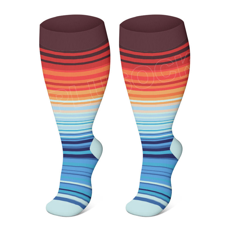 Plusock Plus Size Color Pattern Compression Socks - Orange - 4XL - image 6