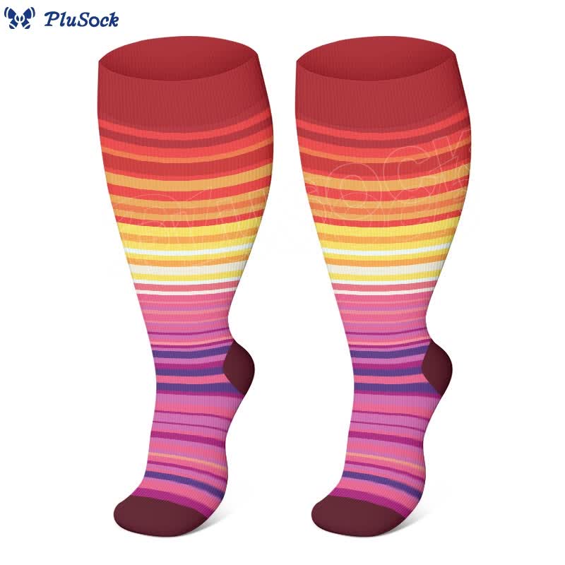 2XL-4XL Plus Size Color Pattern Compression Socks - Red - 4XL - image 11