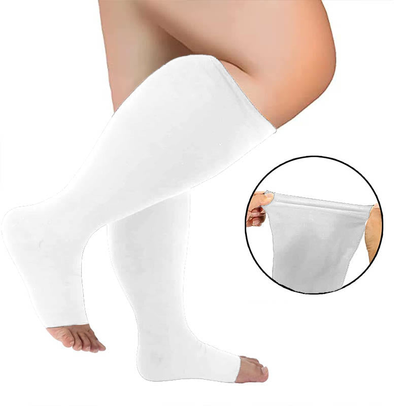 Plusock Plus Size Solid Color Open Toe Compression Socks - image 5