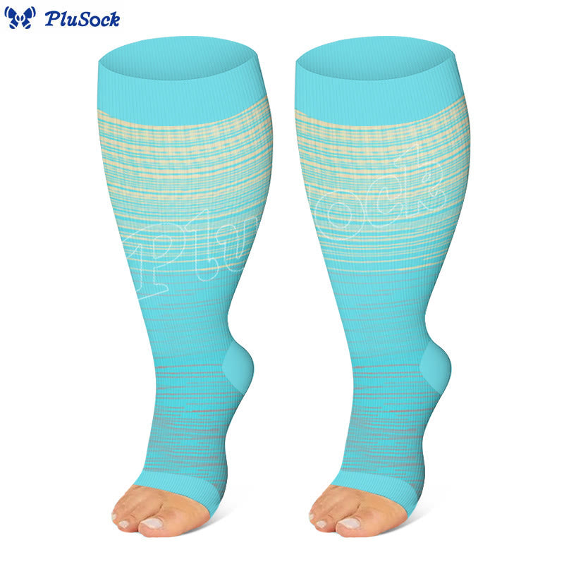 Plusock Plus Size Color Stripes Open Toe Compression Socks - Blue - 4XL - image 3