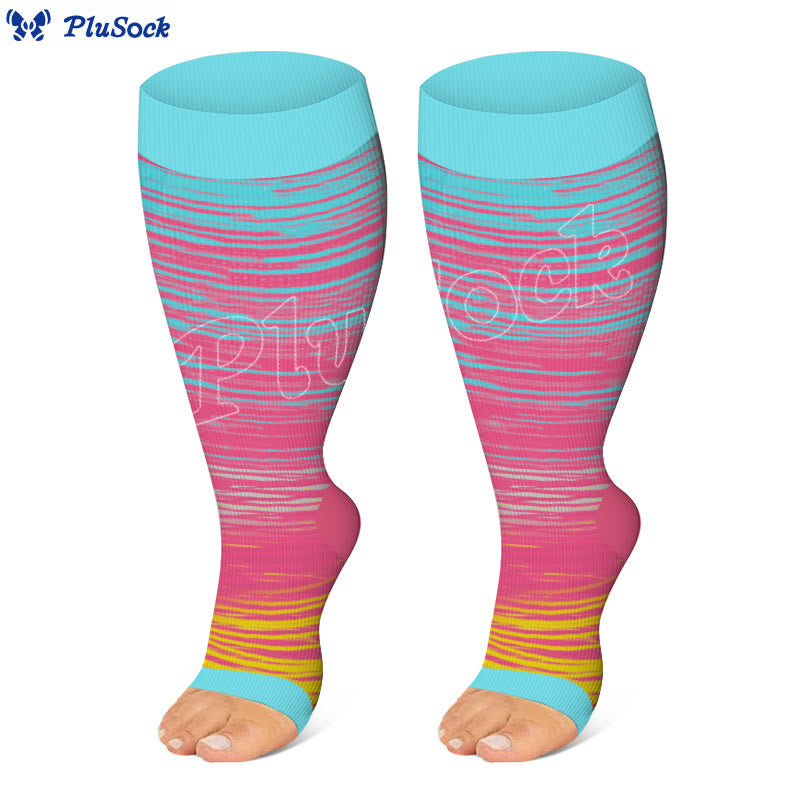 Plus Size Color Stripes Open Toe Compression Socks