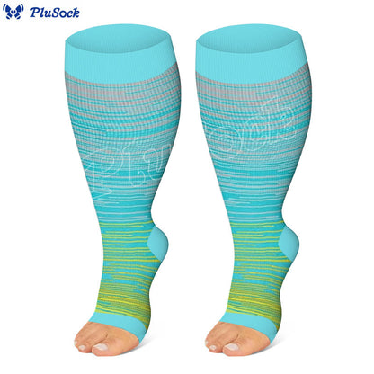 Plusock Plus Size Color Stripes Open Toe Compression Socks - Yellow - 4XL - image 2