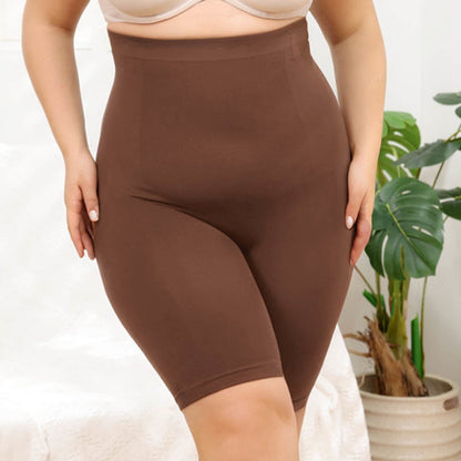 Plus Size High Waist Compression Shorts - Coffee - 4XL - image 0