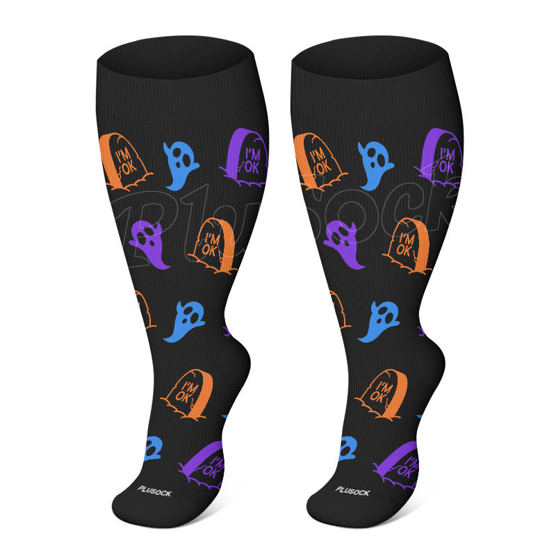 Plus Size Ghost Pumpkin Bat Compression Socks