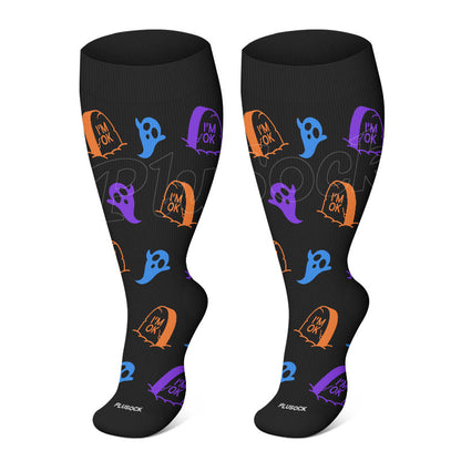 Plus Size Ghost Pumpkin Bat Compression Socks