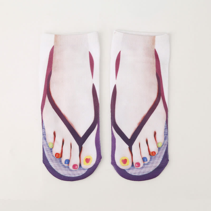 Plus Size 3D Flip Flops Ankle Socks(3 Pairs)