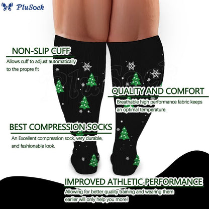 Plus Size Christmas Tree Snowman Compression Socks