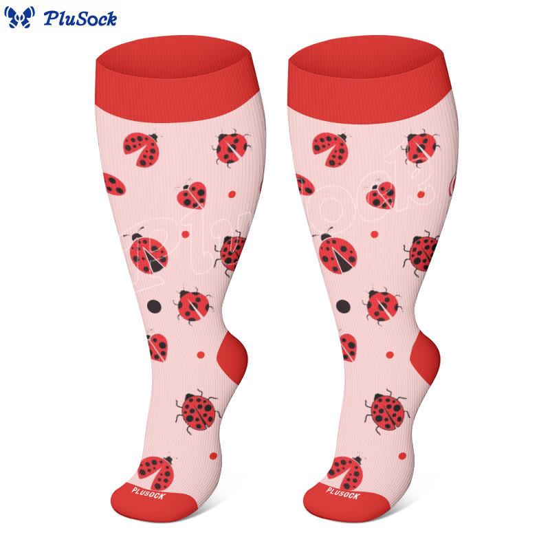 Plusock Plus Size Bees Butterflies Ladybugs Compression Socks - Red - 4XL - image 2