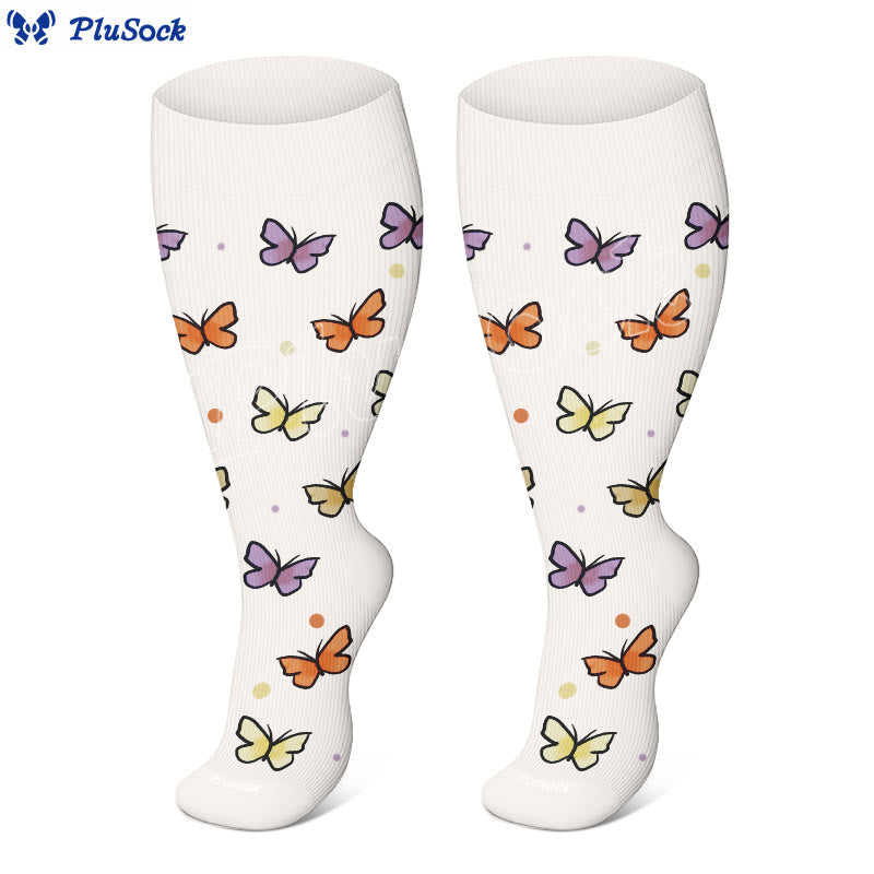 Plusock Plus Size Bees Butterflies Ladybugs Compression Socks - White - 4XL - image 1