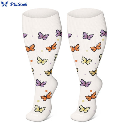 Plusock Plus Size Bees Butterflies Ladybugs Compression Socks - White - 4XL - image 1