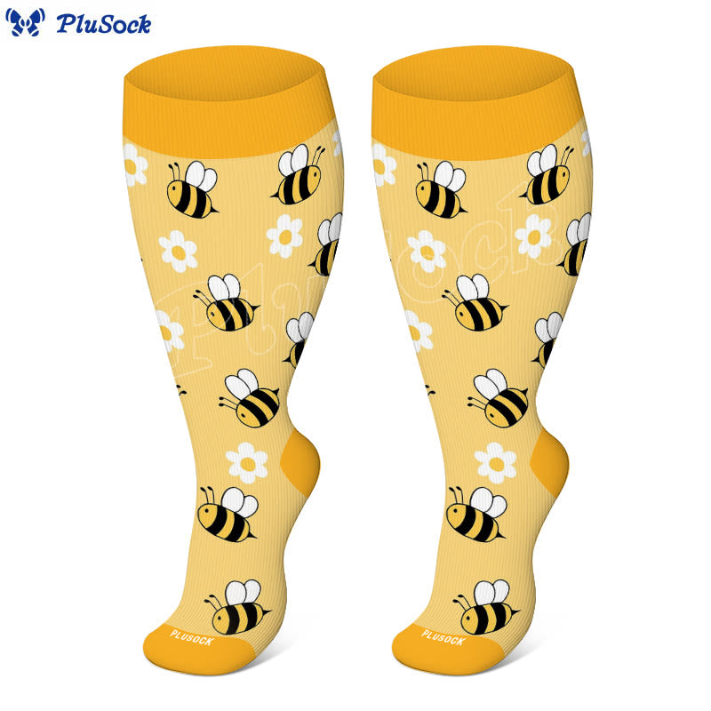 Plusock Plus Size Bees Butterflies Ladybugs Compression Socks - Yellow - 4XL - image 3