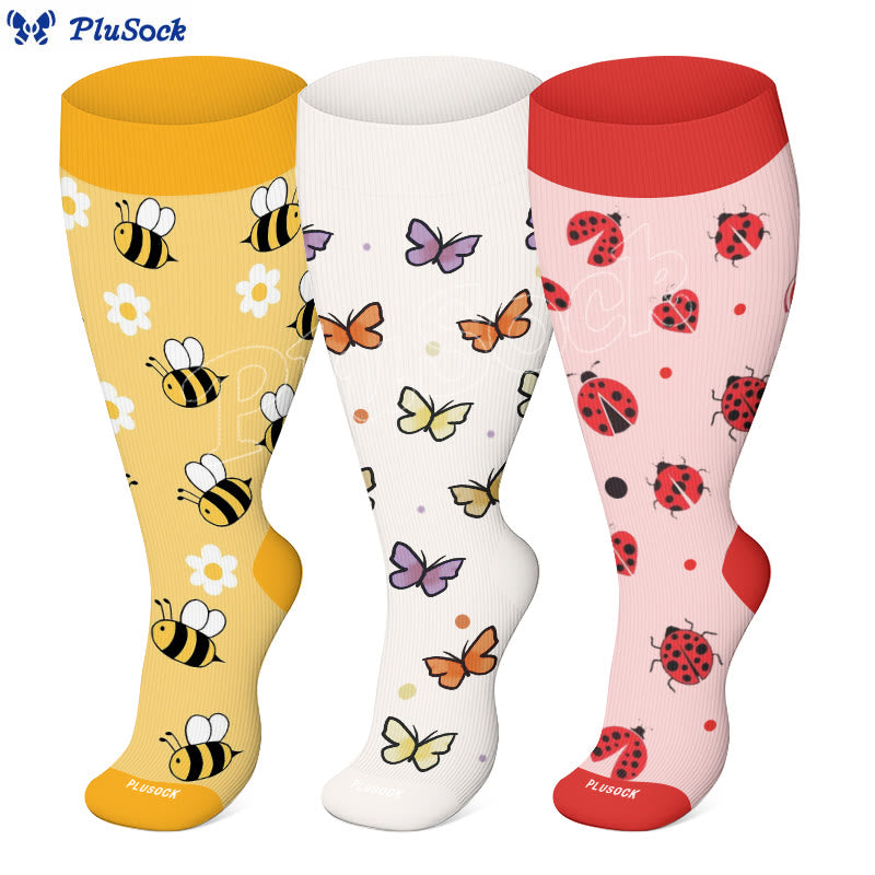 Plusock Plus Size Bees Butterflies Ladybugs Compression Socks - image 0