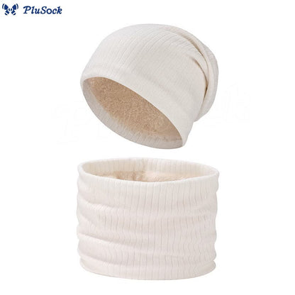 Solid Color Simple Knit Beanie Scarf 2 In 1 Set