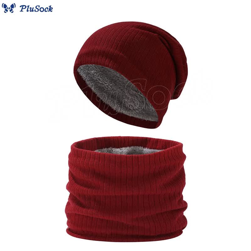 Solid Color Simple Knit Beanie Scarf 2 In 1 Set