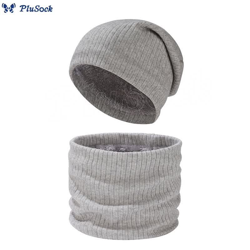 Solid Color Simple Knit Beanie Scarf 2 In 1 Set