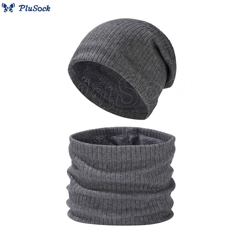 Solid Color Simple Knit Beanie Scarf 2 In 1 Set
