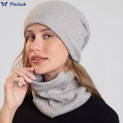Solid Color Simple Knit Beanie Scarf 2 In 1 Set