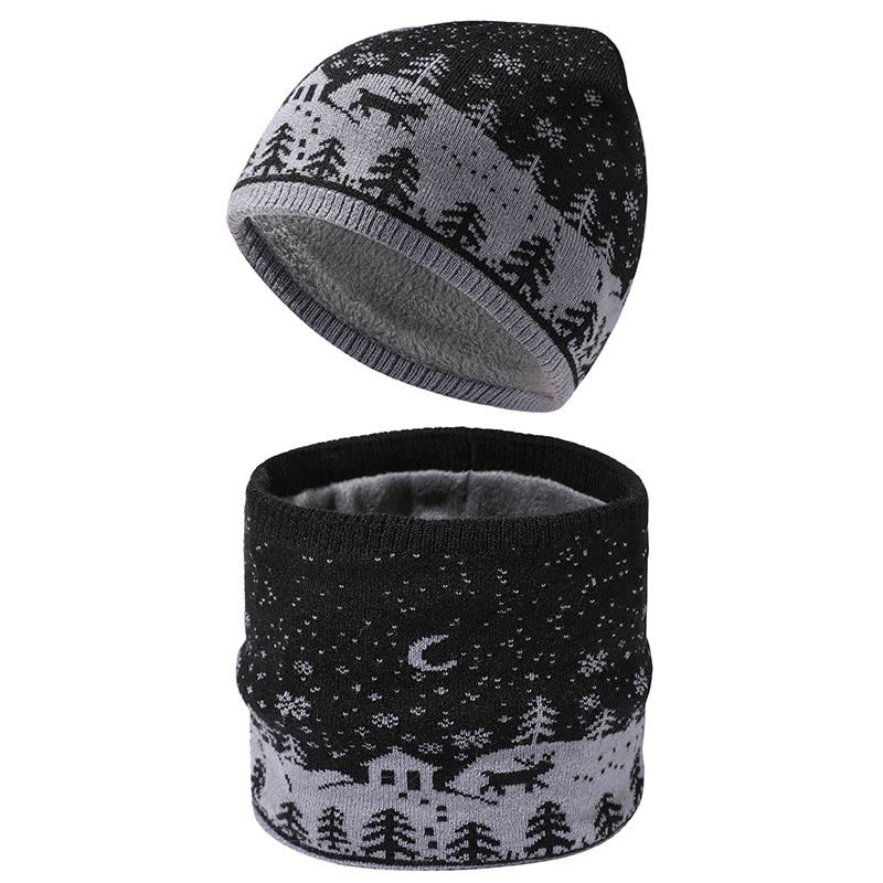 Warm Christmas Element Beanie Scarf 2 In 1 Set