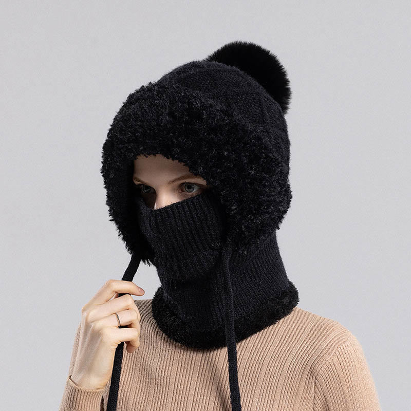 Drawstring Knit Hooded Scarf