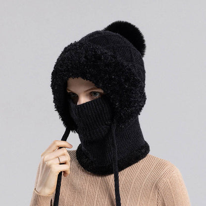 Drawstring Knit Hooded Scarf