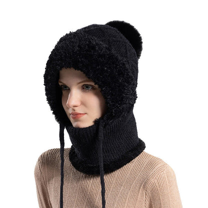 Drawstring Knit Hooded Scarf