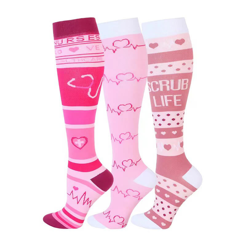 Plusock Pink ECG Heart Compression Socks(3 Pairs) - Multicolor - S/M - image 0