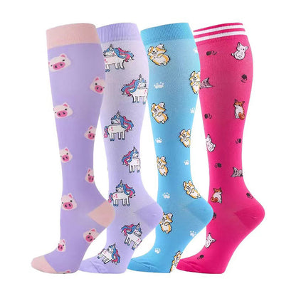 Plusock Pig Corgi Fox Unicorn Compression Socks(4 Pairs) - Multicolor - S/M - image 0
