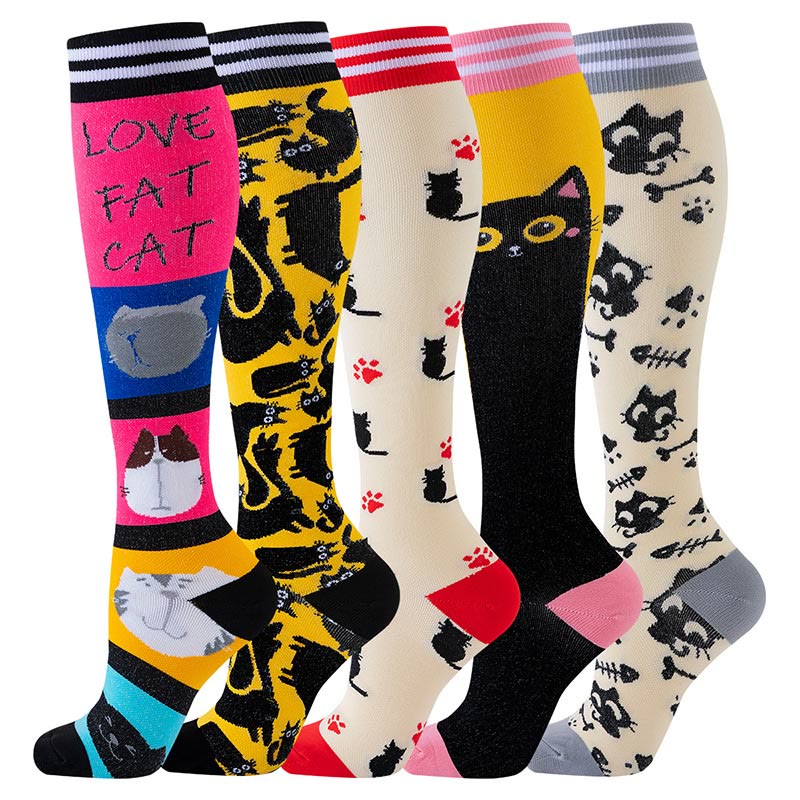 Purple Cat Series Pattern Compression Socks(5 Pairs)