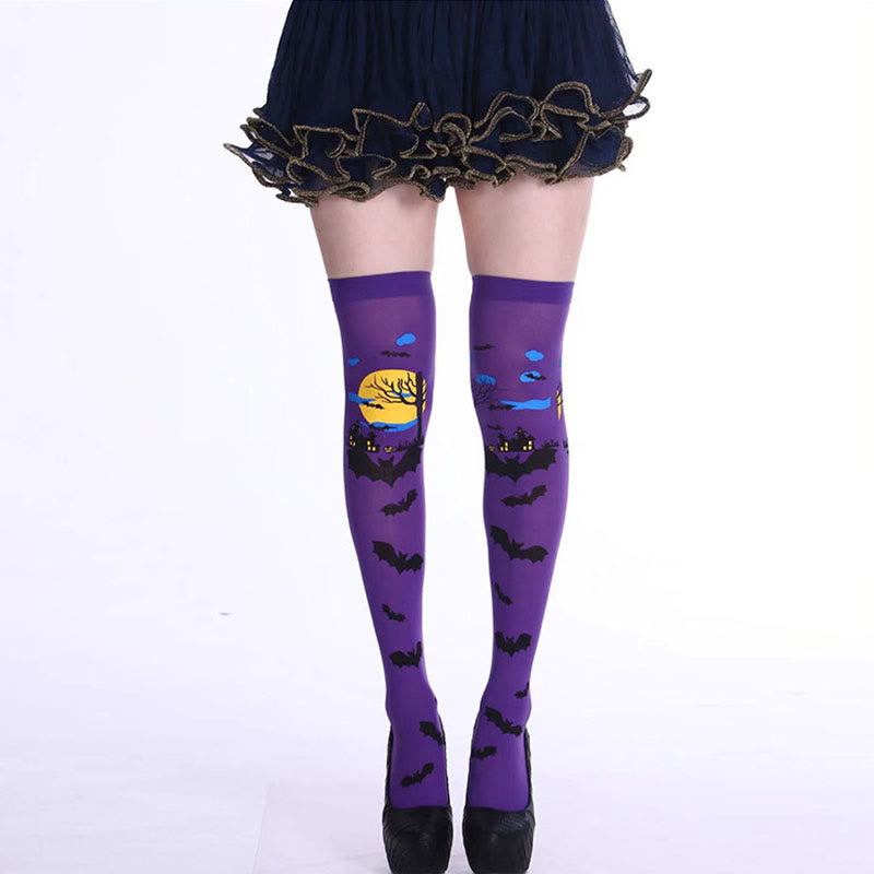Halloween Haunted Bats Thigh High Knee Socks(5 Pairs)